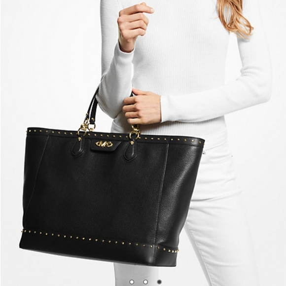 Michael Kors Devon Extra-Large Studded Pebbled Leather Tote Bag Black Purse $558 - Picture 13 of 16